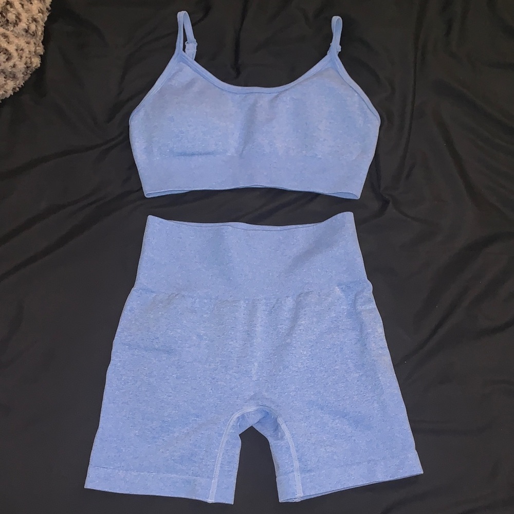 Blue Sports Bra and Shorts Set